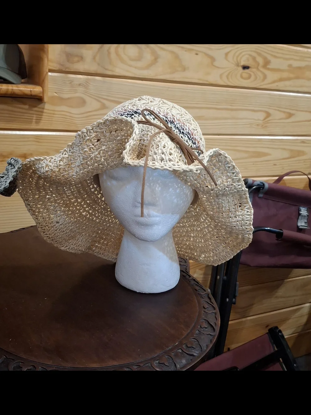 Women’s Crochet Sun Hats with Decorative Band - Beige & Gray - Picture 3 of 5